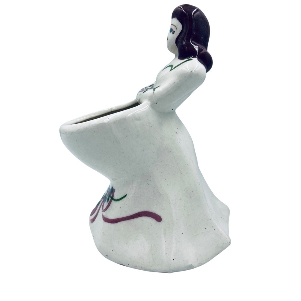 Vintage Lady Planter Brunette Hand-Painted Ceramic Retro Kitsch Crazing - Picture 4 of 16